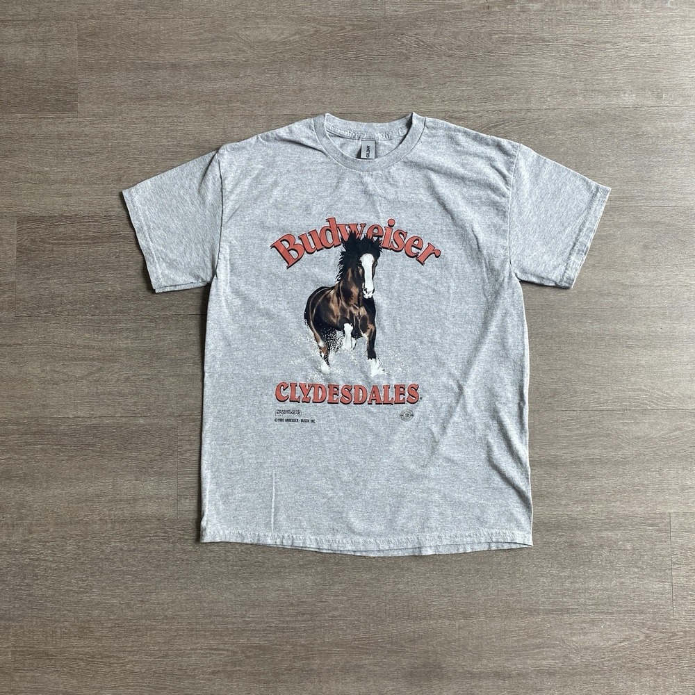 Budweiser Vtg Gray T-Shirt Horse Logo Women's Size Medium 1362